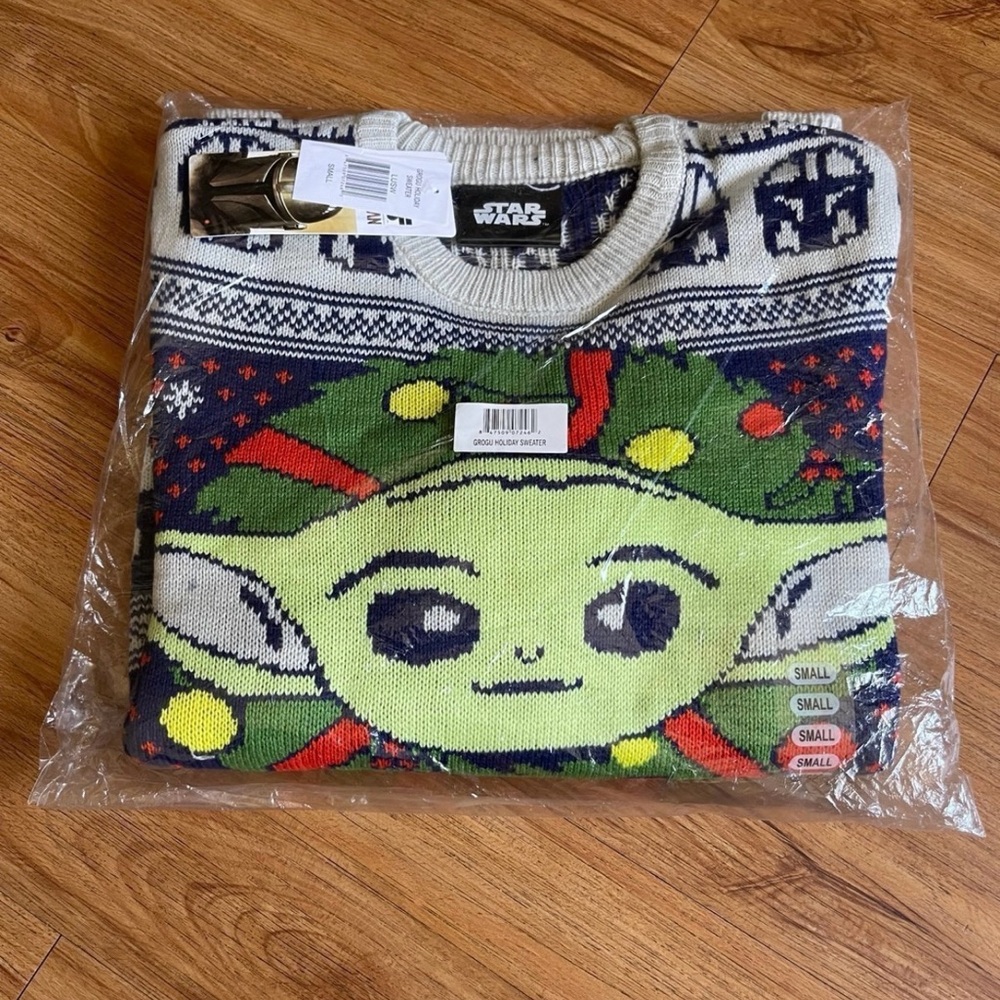 Star Wars Grogu Blue and White Sweater